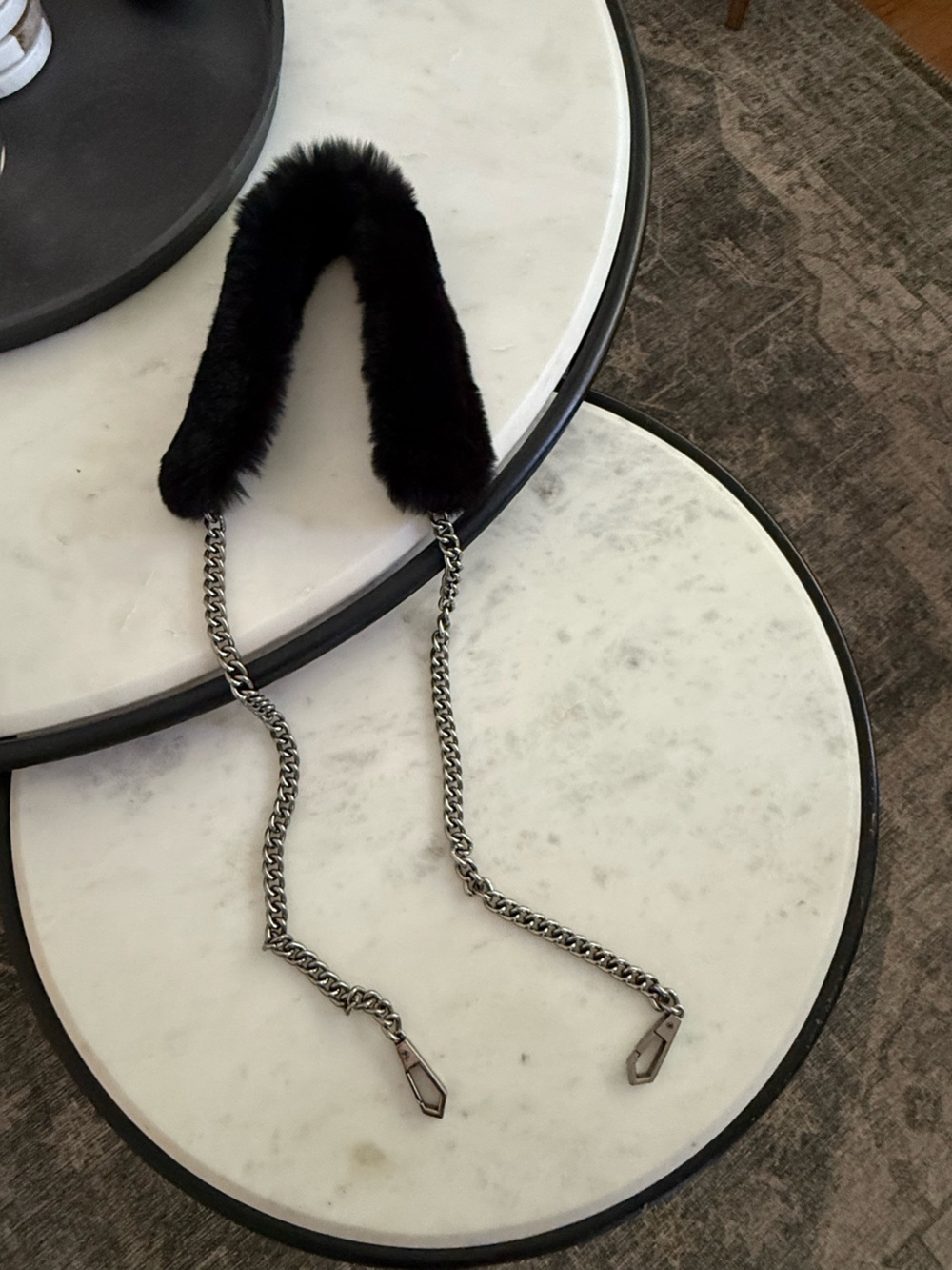 Rebecca Minkoff Fur Purse Strap with Silver Chain